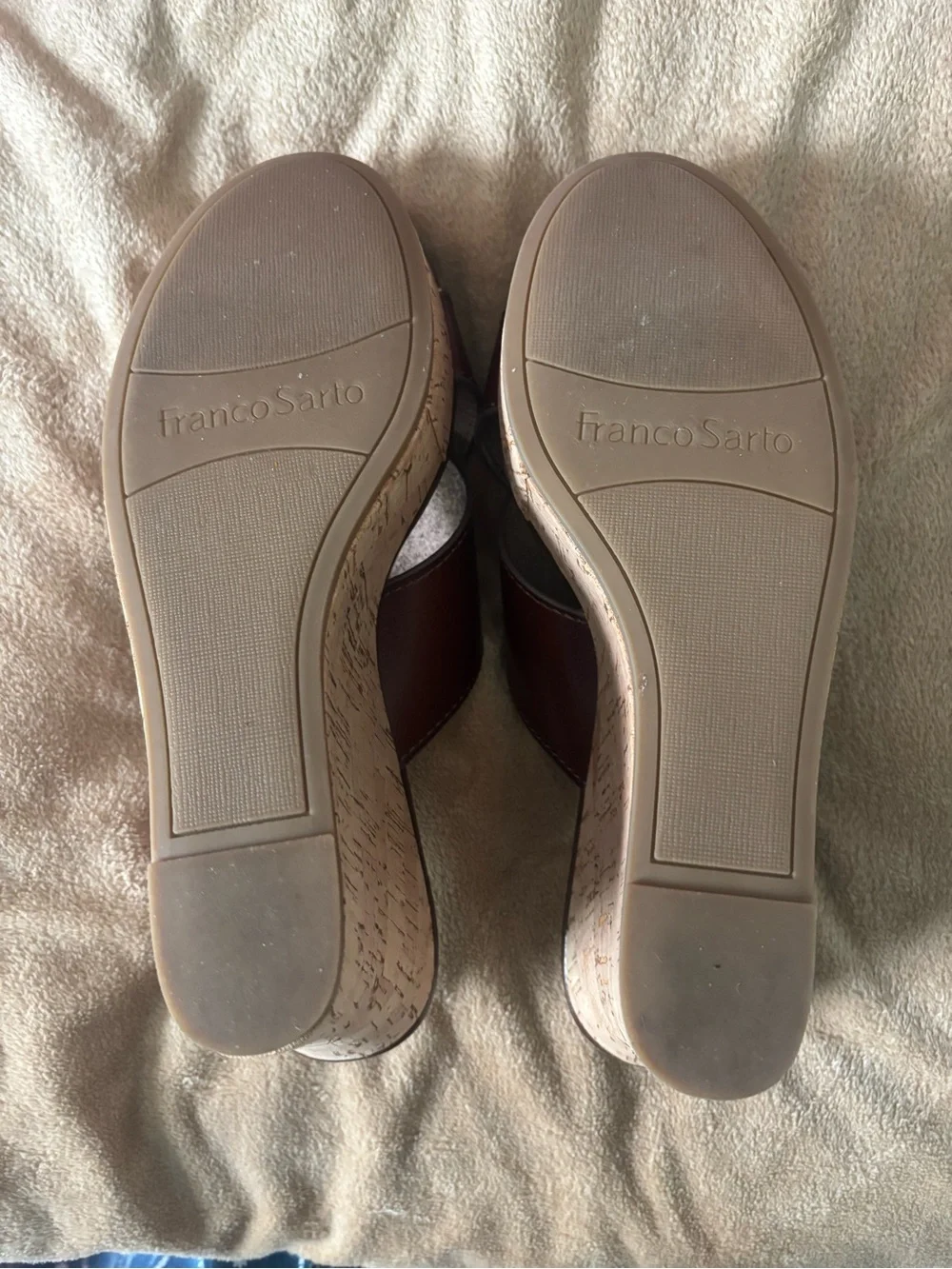 Franco Sarto Brown Crisscross Wedge Slide Sandals
